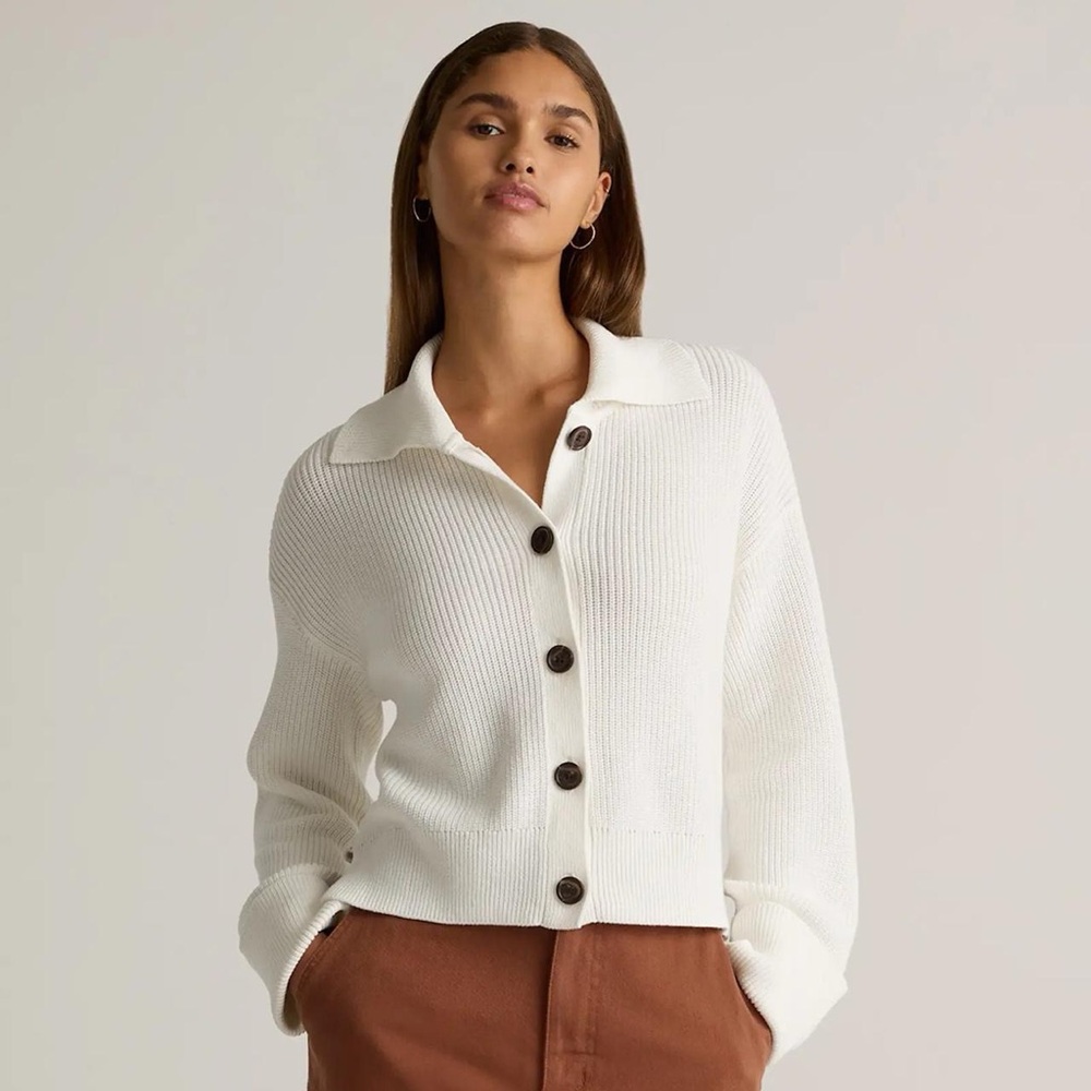Quince White Button-Up Cardigan